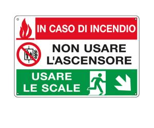 Cartello segnalatore multisimbolo - 30 x 20 cm - IN CASO DI INCENDIO NON USARE L'ASCENSORE - alluminio - Cartelli Segnalatori - E3537 - 8798320063530 - DMwebShop