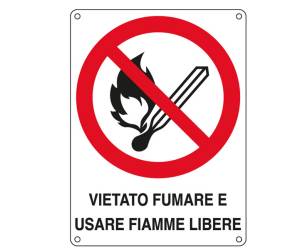 Cartello segnalatore 16,6 x 23,3 cm VIETATO FUMARE E USARE FIAMME LIBERE alluminio - 17474