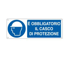 Cartello segnalatore 35 x 12,5 cm E OBBLIGATORIO IL CASCO DI PROTEZIONE - 17477