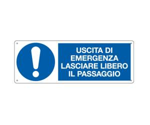 Cartello segnalatore 35 x 12,5 cm alluminio USCITA DI EMERGENZA LASCIARE LIBERO IL PASSAGGIO - 17475