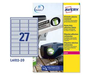 Etichette adesive L6011 in poliestere laser permanenti 63,5 x 29,6 mm argento 20 fogli - 7626