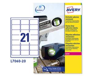 Etichette adesive L7060 in poliestere laser permanenti 63,5 x 38,1 mm bianco 20 fogli - 7004
