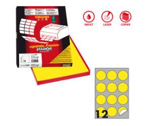 Etichette adesive R 310 in carta permanenti tonde diametro 60 mm 100 fogli giallo fluo - 7256