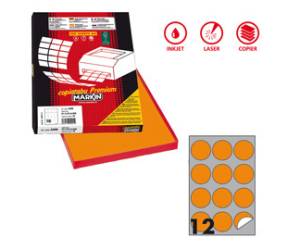 Etichette adesive tonde R 310 in carta permanenti diametro 60 mm 12 etichette per foglio 100 fogli arancio fluo X210R310F AR - 7265