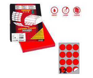 Etichette adesive tonde R 310 in carta permanenti diametro 60 mm 12 etichette per foglio 100 fogli rosso fluo X210R310F RO - 7314