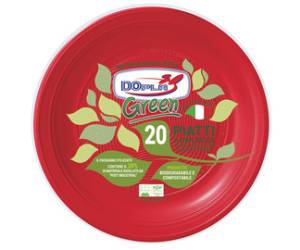 Piatto piano compostabile diametro 22 cm rosso - 3399