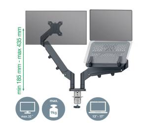 Braccio salvaspazio - per 2 monitor e laptop - grigio scuro - Leitz - 65380089 - 4002432134700 - DMwebShop - 1