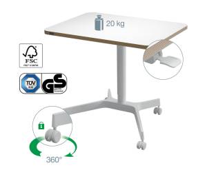 Scrivania Compatta pneumatica Sit Stand mobile 80 x 60 x 75 cm bianco - 1041 - 3