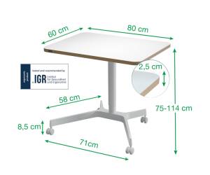 Scrivania Compatta pneumatica Sit Stand mobile 80 x 60 x 75 cm bianco - 1041 - 4