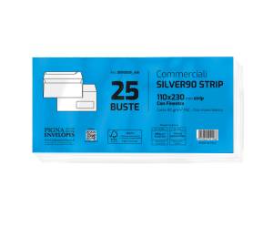 Busta silver90 strip FSC - bianca - internografata - con finestra - 110 x 230 mm - 90 gr - conf. 25 pezzi - Pigna - 0593059AM - 8059020921088 - DMwebShop - 1