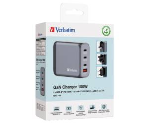 Adattatore da viaggio GNC-100 - 2x USB-C PD 1x USB-C PD 65W - 1x USB-A QC 30-100W - Verbatim - 32202 - 23942322023 - DMwebShop - 1