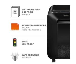 Distruggidocumenti LX-201 - a microframmenti - nero - Fellowes - 5050001 - 50043859751513 - DMwebShop - 1