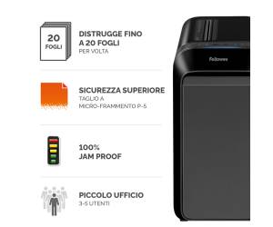 Distruggidocumenti LX-221 - a microframmenti - nero - Fellowes - 5050401 - 50043859751551 - DMwebShop - 1