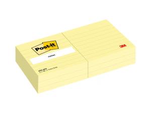 Blocco foglietti - giallo Canary - a righe - 76 x 76 mm - 100 fogli - conf. 6 pezzi - Post-it - 7100263309 - DMwebShop - 1