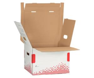 Scatola archivio Speedbox - dorso 8 cm - 35 x 25 cm - apertura totale - bianco e rosso - conf. 25 pezzi - Esselte - 623910 - 4049793026008 - DMwebShop - 3