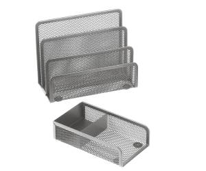 Set scrivania 4 accessori rete metallica argento - 12064 - 4