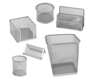 Set scrivania 6 accessori rete metallica argento - 12066 - 1