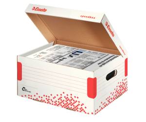 Scatola container Speedbox - Small - 25,2 x 35,5 cm - dorso 19,3 cm - bianco e rosso - conf. 15 pezzi - Esselte - 623911 - 4049793026015 - DMwebShop - 1