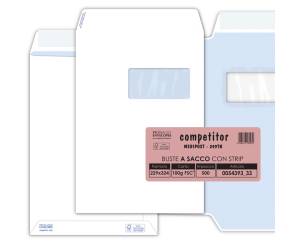 Busta a sacco Competitor FSC strip adesivo con finestra 23 x 33 cm 100 gr bianco - 3404