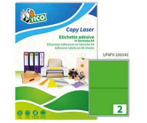 Etichette adesive LP4F in carta angoli arrotondati permanenti 200 x 142 mm 70 fogli verde fluo - 17042