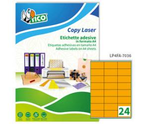 Etichette adesive LP4F in carta con margini permanenti 70 x 36 mm 70 fogli arancio fluo - 17060