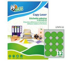Etichette adesive tonde LP4F in carta con margini permanenti diametro 63,5 mm 70 fogli verde fluo - 17148
