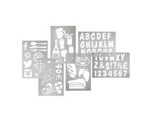 Stencil trasparenti assortiti lettere numeri forme 32 x 22 cm set 6 pezzi - 13490 - 1