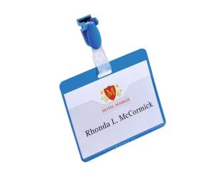 Portanome a tasca aperta clip in plastica 6 x 9 cm blu - 13658 - 1