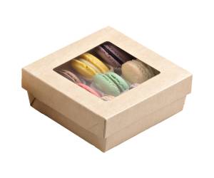 Scatola da asporto con finestra trasparente 14 x 14 x 5 cm carta kraft PE avana - 18063 - 2