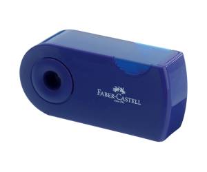 Temperamatite Sleeve con contenitore - 2 fori - con serbatoio - 70 x 34 x 20 mm - rosso e blu assortiti - Faber Castell - 182701 - 6933256608048 - DMwebShop - 1
