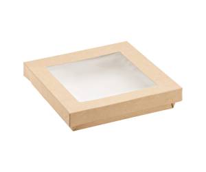 Scatola da asporto - con finestra trasparente - 18 x 18 x 5 cm - carta kraft-PE - avana - conf. 20 pezzi - Leone - H0718 - 8024112002495 - DMwebShop - 1