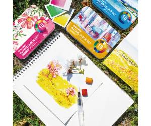 Acquerelli demi godet con pennello brush in scatola di metallo astuccio 18 colori - 21895 - 2