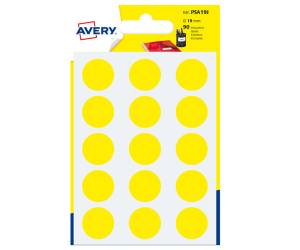 Etichette adesive tonde PSA in carta permanenti diametro 19 mm 15 etichette per foglio 6 fogli giallo Avery PSA19J - 3507
