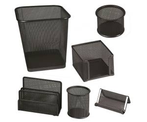 Set scrivania 6 accessori rete metallica nero - 12059 - 1