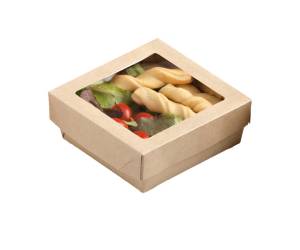 Scatola da asporto con finestra trasparente 18 x 18 x 5 cm carta kraft PE avana - 18082 - 2