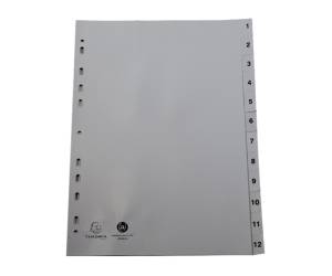 Intercalare numerico PP riciclato A4,12 tasti grigio - 24722 - 1
