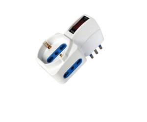 Adattatore con spina 10A verticale 2 prese bipasso 10,16A e 1 presa Schuko - 11982