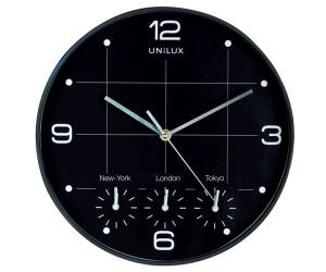 Orologio da parete On Time 4 fusi orari diametro 30 cm nero Unilux 400094567 - 9682