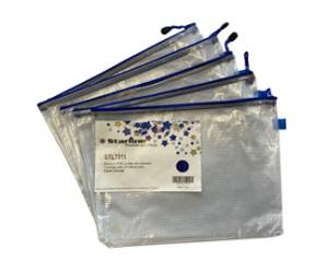 Busta a rete con cerniera blu - PVC - A4 - 27 x 36 cm - trasparente - conf. 5 pezzi - Starline - 3300 stl - 8025133103147 - DMwebShop