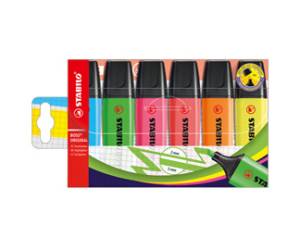 Evidenziatore Boss Original - punta a scalpello - tratto 2 - 5 mm - colori assortiti - busta 6 pezzi - Stabilo - 70/6 - 4006381215701 - DMwebShop