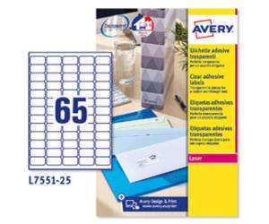 Etichette adesive L7551 in poliestere laser permanenti 38,1 x 21,2 mm 65 etichette per foglio 25 fogli trasparente - 2397