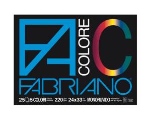 Blocco FaColore - 24 x 33 cm - 25 fogli - 220 gr - 5 colori - conf. 5 pezzi - Fabriano - 65251524 - 8001348161431 - DMwebShop