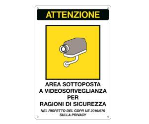 Cartello segnalatore - 20 x 30 cm - AREA SOTTOPOSTA A VIDEOSORVEGLIANZA - alluminio - Cartelli Segnalatori - 33378 - 8769243337121 - DMwebShop
