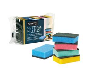 Spugna nettina Milleusi - 11 x 6,5 x 3 cm - doppio strato - colori assortiti - conf. 5 pezzi - Perfetto - 0246C - 8000957024632 - DMwebShop
