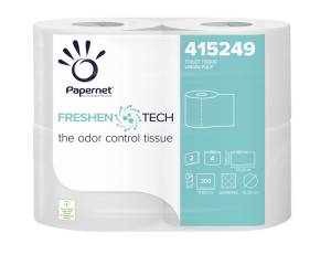 Carta igienica classica Freshen Tech 2 veli 300 strappi diametro 12,2 cm 9,5 cm x 33 - 3 mt pacco 4 rotoli Papernet - 22266