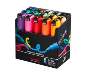 Marcatore a base d acqua Uni Posca PC7M punta tonda large 4,5,5 5 mm colori assortiti astuccio 15 pezzi - 22298