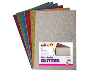 Gomma crepp glitter adesiva 20 x 30 cm colori assortiti busta 10 fogli - 22474