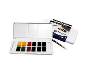 Acquerelli Aquafine - Godet - colori assortiti - scatola in plastica 12 acquerelli + 1 pennello - Daler Rowney - D131900001 - 5011386117058 - DMwebShop