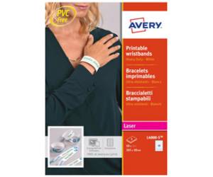 Braccialetti identificativi stampabili - bianco - 5 fogli - 10 et/fg - A4 - Avery - L4000-5 - 5014702134340 - DMwebShop