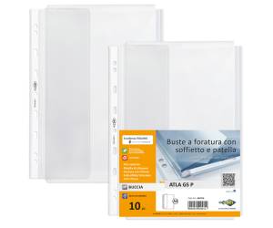 Buste forate ATLA GS P con soffietto e patella A4 - trasparente - buccia - conf. 10 pezzi - Sei Rota - 662516 - 8004972025612 - DMwebShop